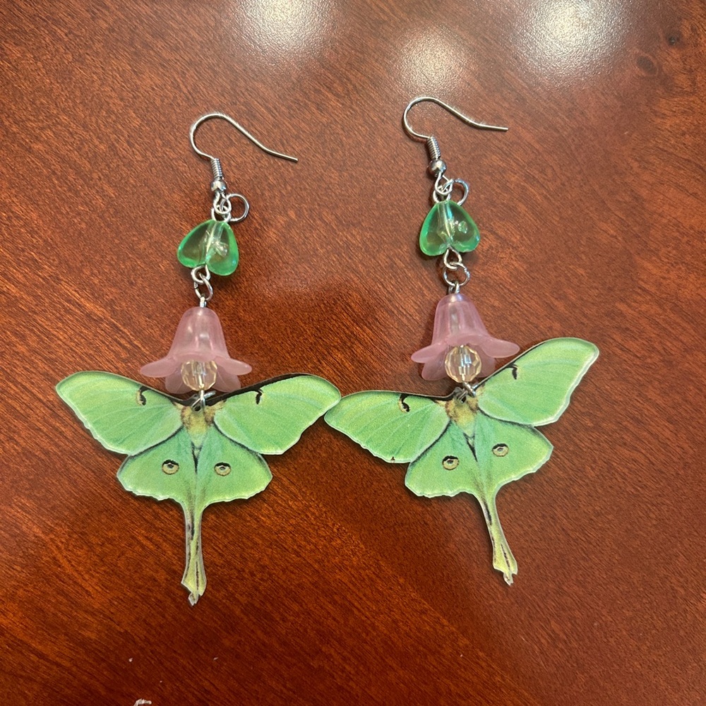 Handmade Luna Moth Flower Earrings